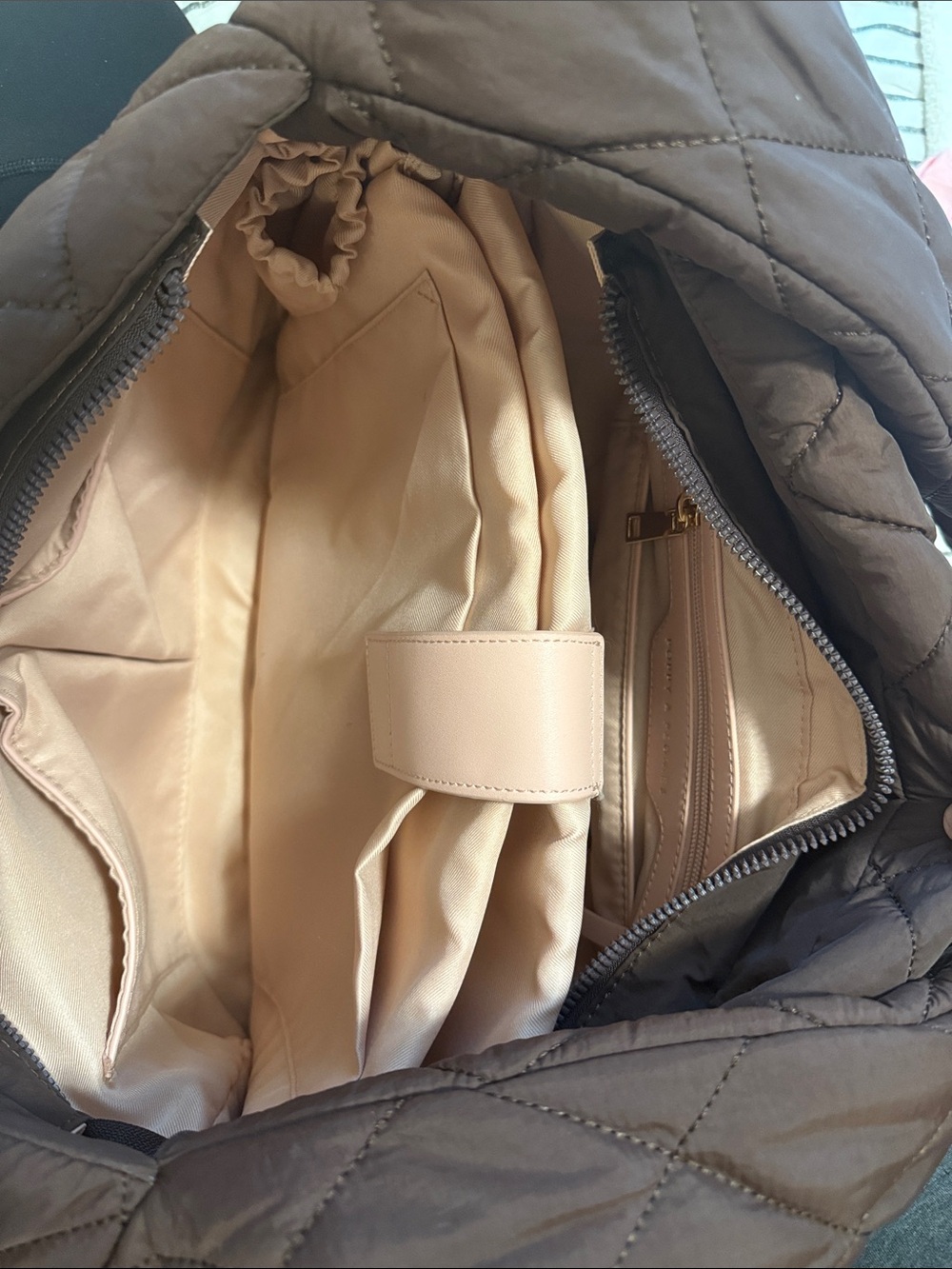 Haul it Hobo Poppy & Peonies Quilted Shoulder Bag in Brown with pink Interior.